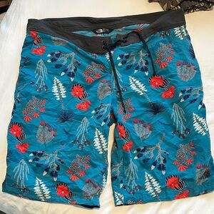 The North Face Teal and Red Floral Board Shorts